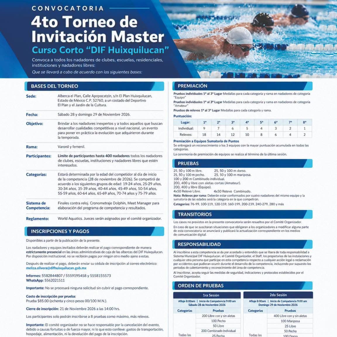 4to Torneo de Invitación Máster Curso Corto DIF Huixquilucan