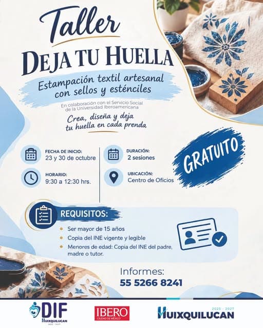 Taller Deja tu huella: Estampación textil artesanal con sellos y esténciles