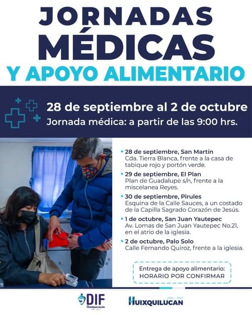 ¡Excelente inicio de semana!Te compartimos el calendario de Jornadas Médicas y de Apoyo Alimentario