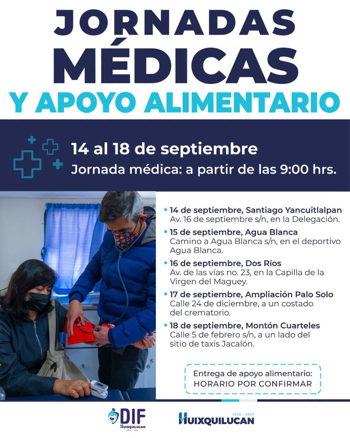 Calendario de Jornadas Médicas y Apoyo Alimentario del 14 al 18 de septiembre