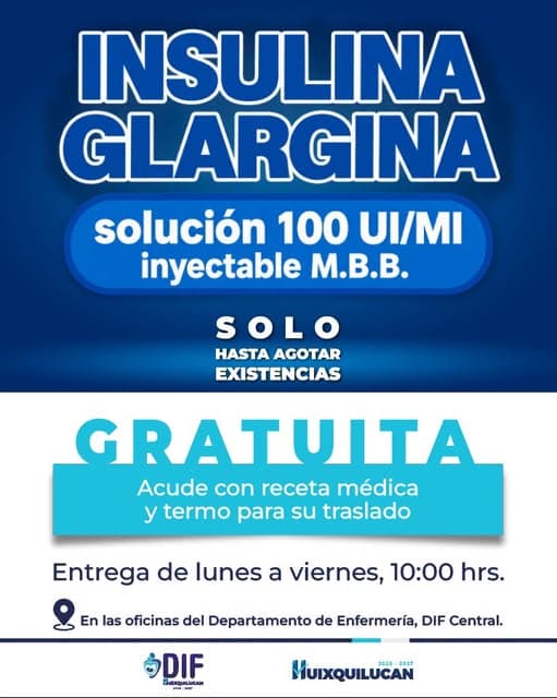 Entrega gratuita de insulina glargina en DIF Central