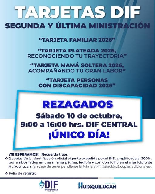 Último día para rezagados: Segunda y última ministración de Tarjetas DIF