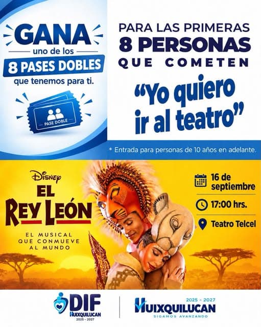 Dinámica para pases dobles para el musical El Rey León en Teatro Telcel