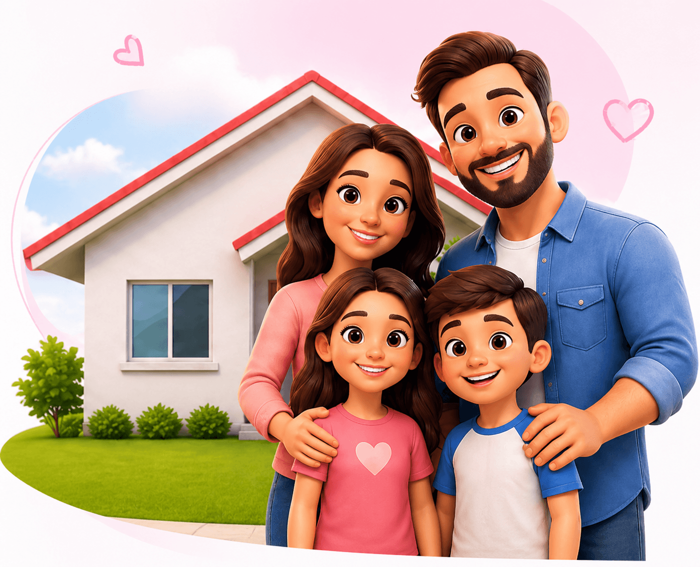 Familia feliz con su nueva casa